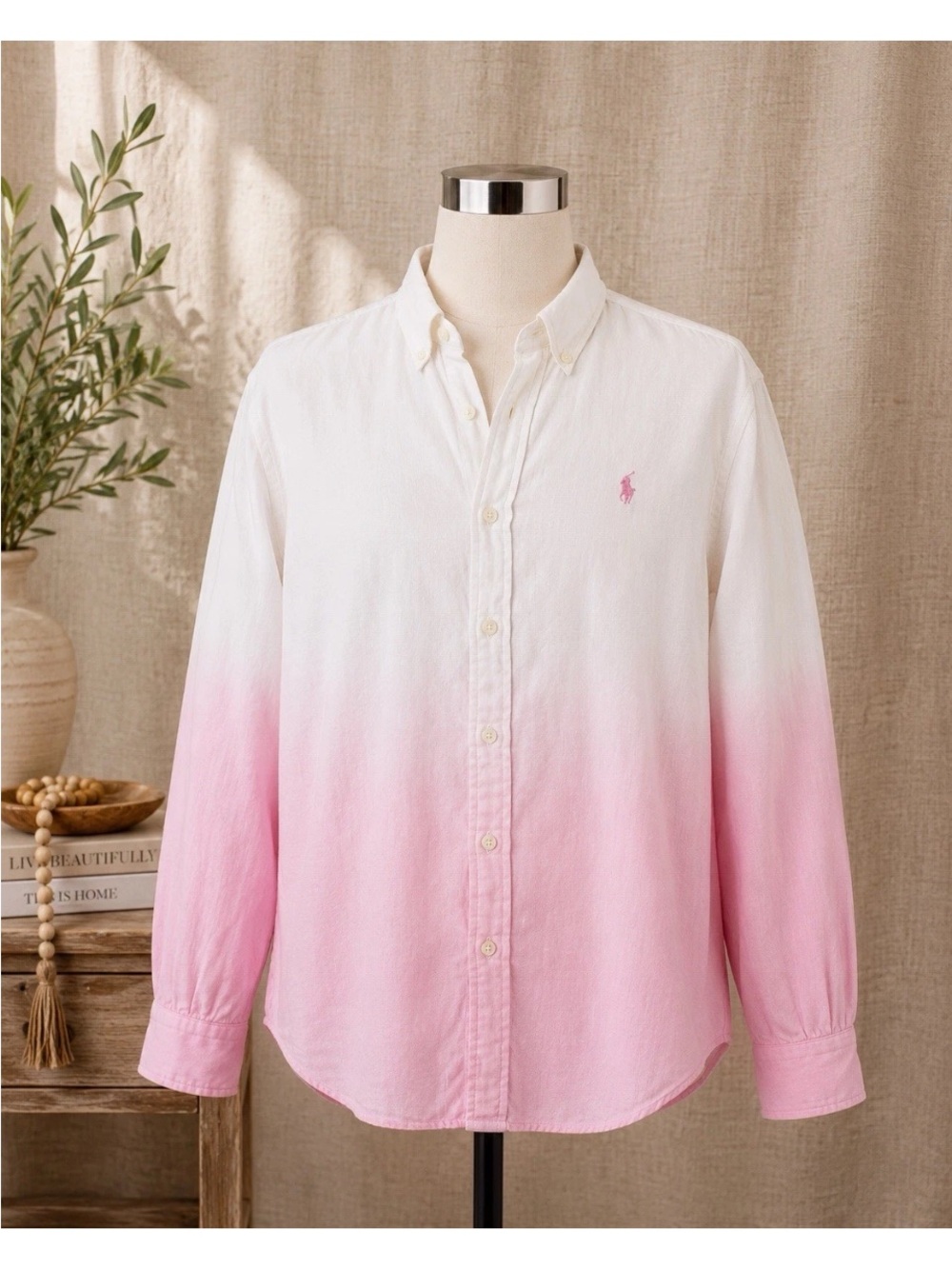 Ralph Lauren White to Pink Ombre Button-Down Shirt XL